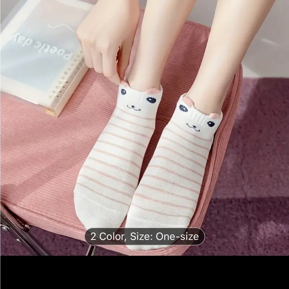 5 Pairs Cute Cat Print Short Socks,‎ NWT
